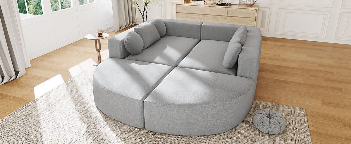 U-Shaped Grey Sectional Sofa - 6 Seat Family Living Room