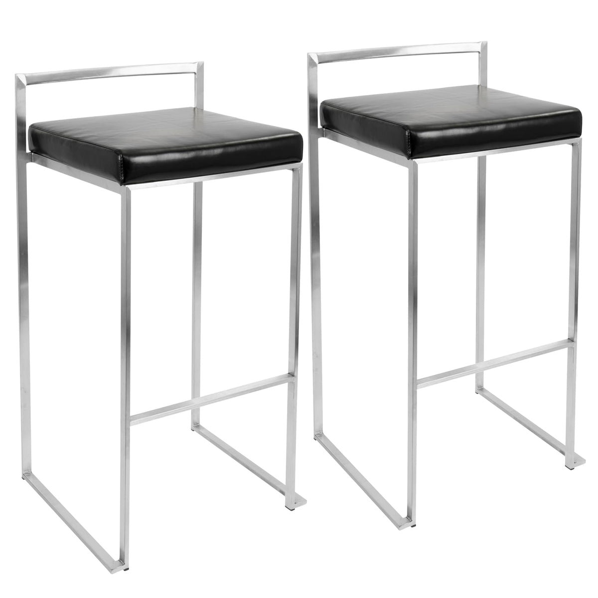 Stackable Black Faux Leather Barstools for Dining Room Storage Set