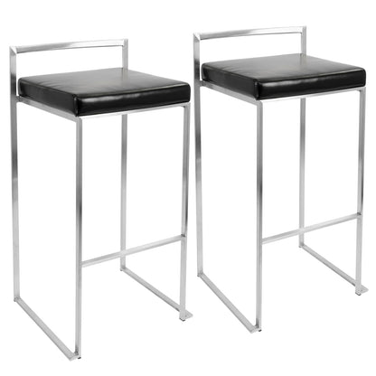 Stackable Black Faux Leather Barstools for Dining Room Storage Set