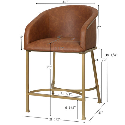 26 Inch Brown PU Counter Stool - Gold Steel Frame