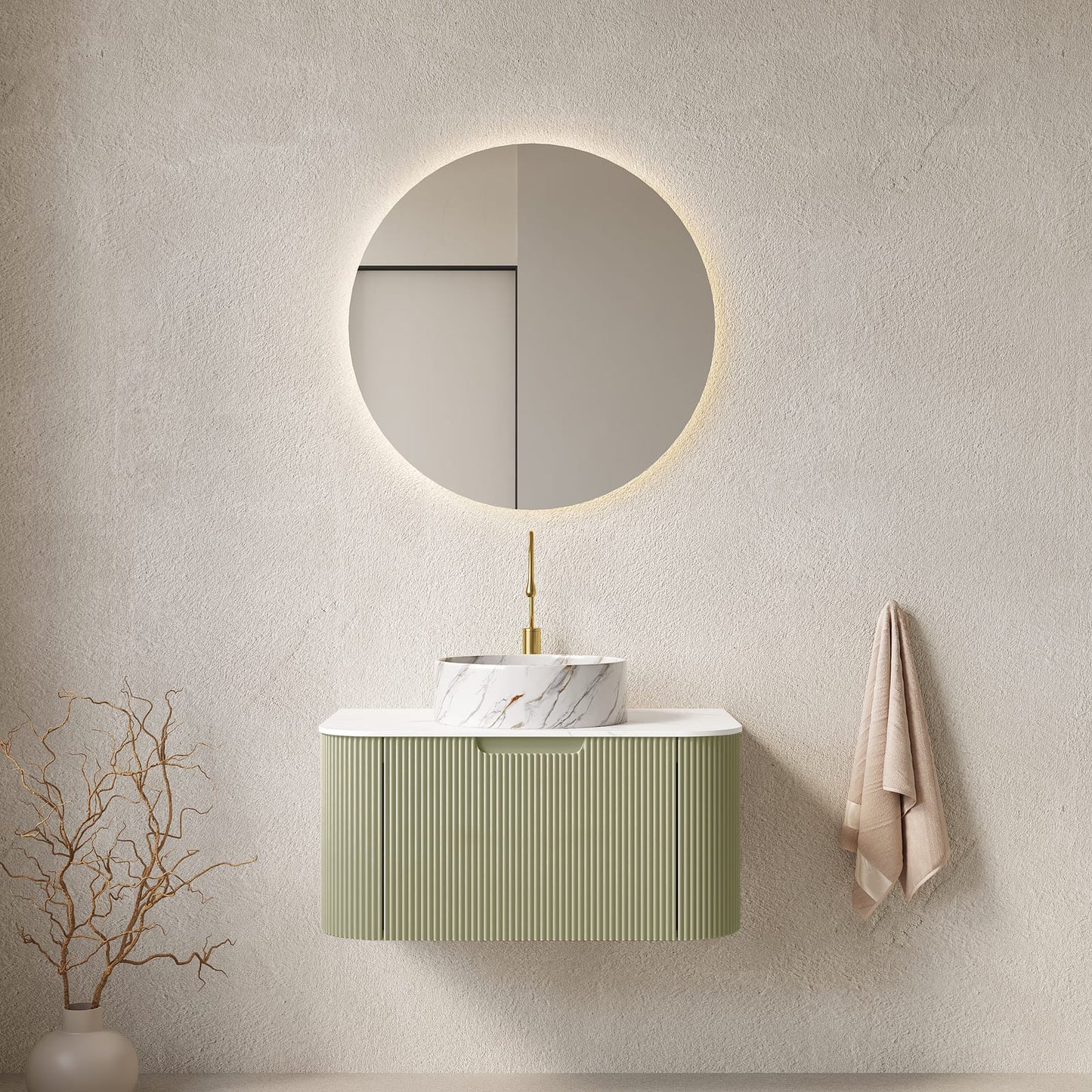 29.9 Inch Light Green Wall-Mounted Bathroom Vanity with Ceramic Basin