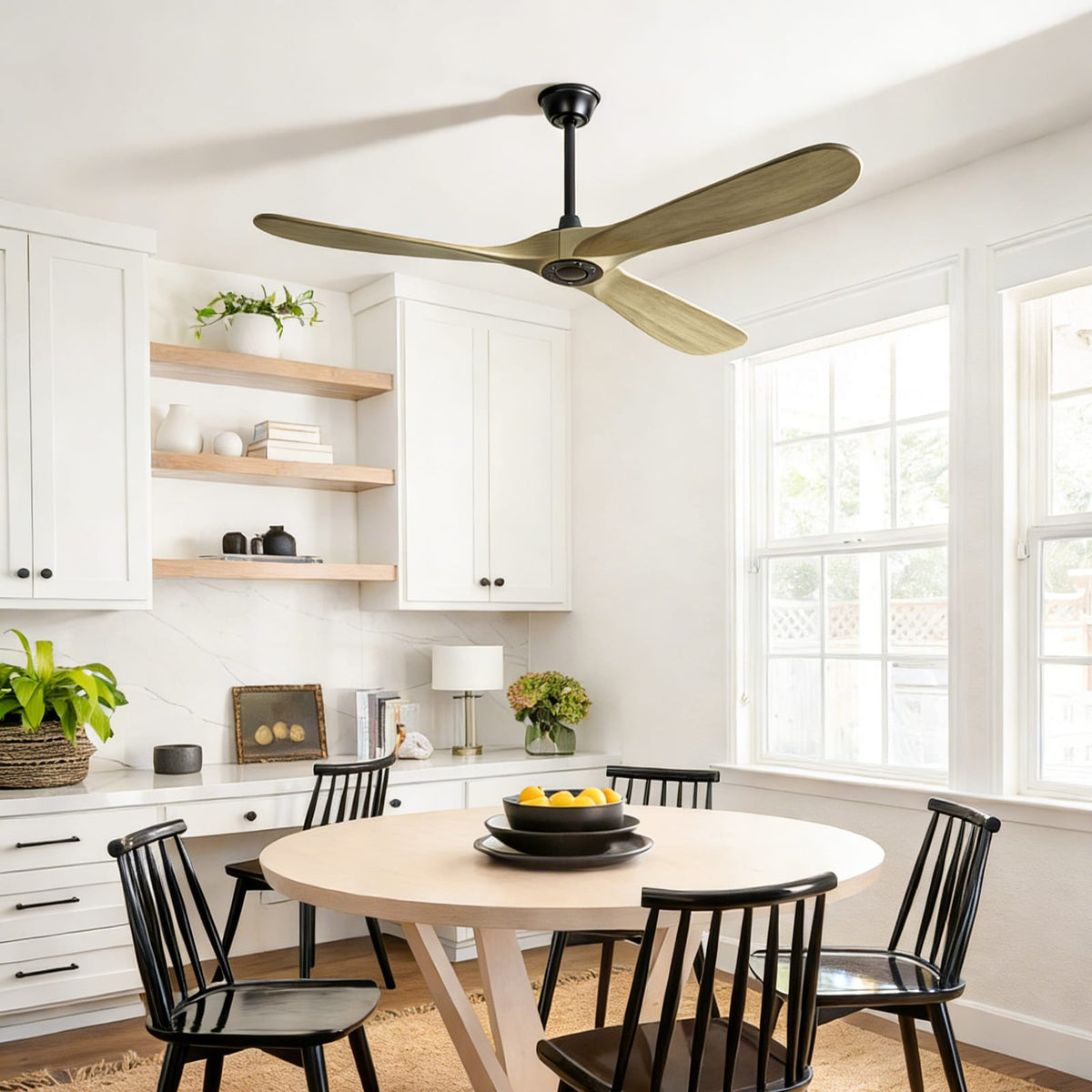 72 Inch Ash Brown Ceiling Fan with Wood Blades - Remote Control