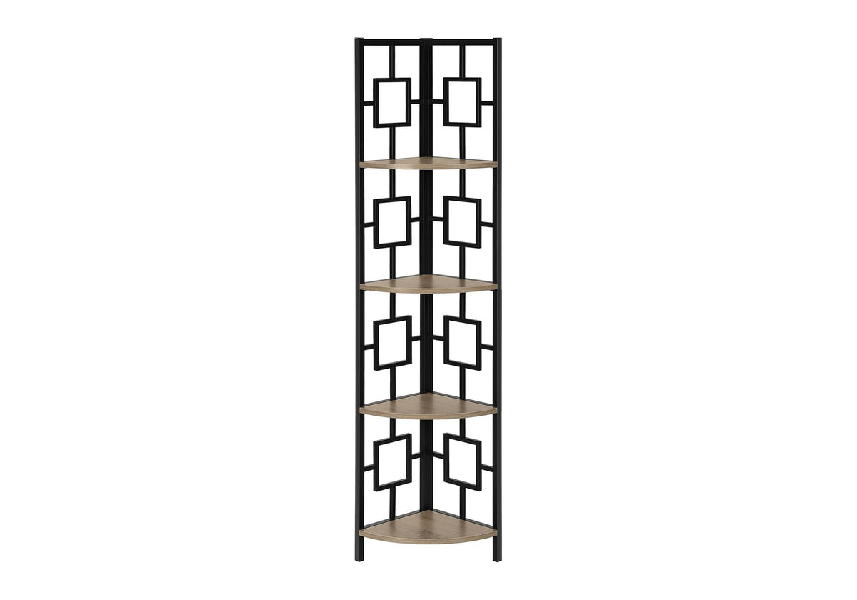 4 Tier Taupe Metal Corner Bookshelf - 62"H for Living Room