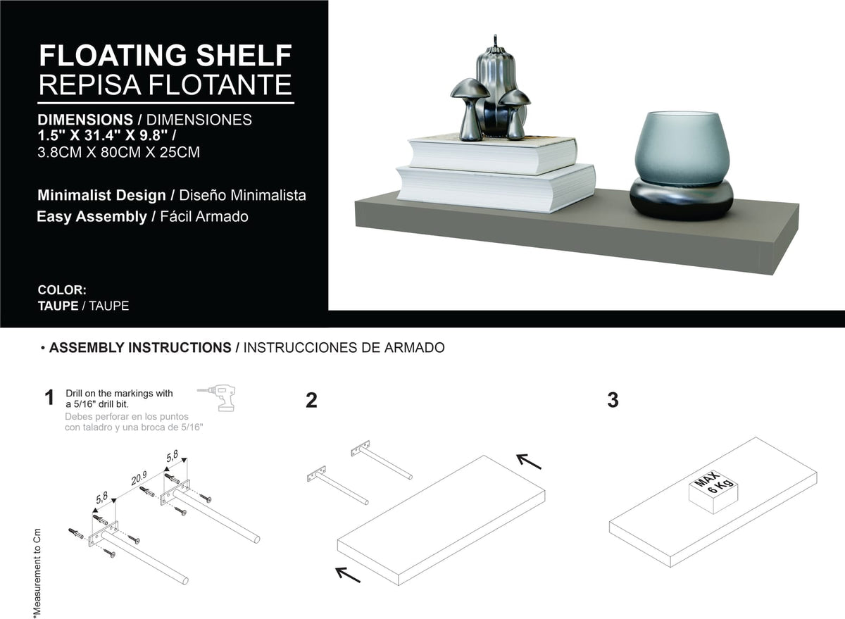 Iva Floating Shelf Taupe - 2 Shelves, Wall Mounted Display for Living Room
