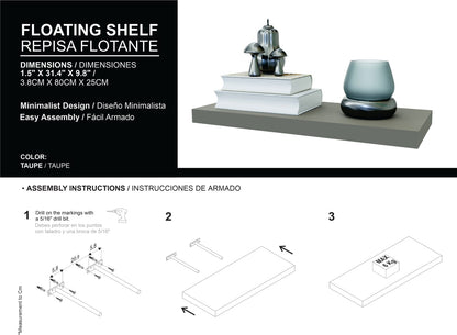 Iva Floating Shelf Taupe - 2 Shelves, Wall Mounted Display for Living Room