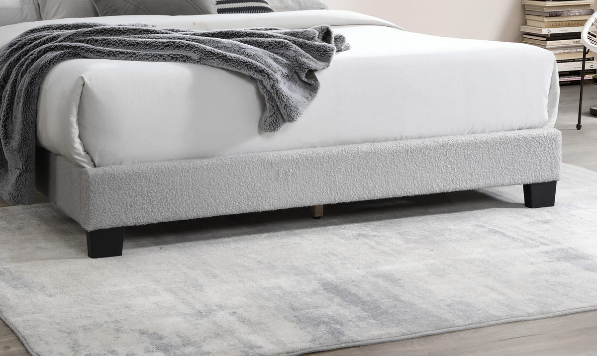 Queen Light Gray Wool Bed Frame Modern Bedroom Bed