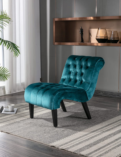 Teal Velvet Accent Chair with Rubber Wood Legs for Living Room