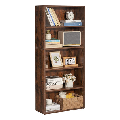 5-Tier Brown Bookcase - Tall Bookshelf for Bedroom for Living Room