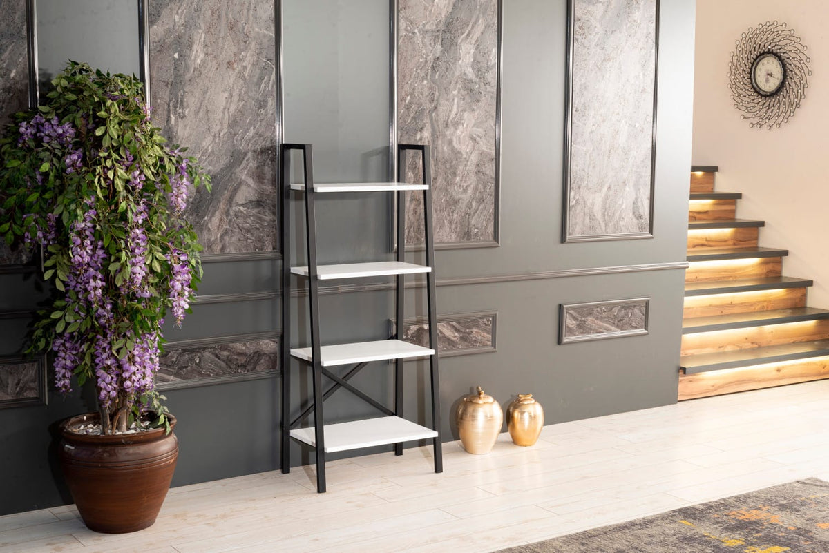 Leon 5 Tier Bookshelf - White Solid Wood Display Shelf