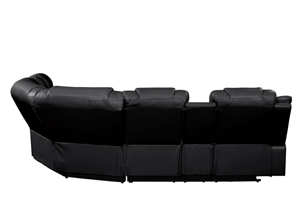CHALLENGER Modern Recliner Sectional Sofa - Black Faux Leather