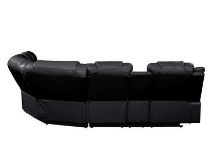 CHALLENGER Modern Recliner Sectional Sofa - Black Faux Leather
