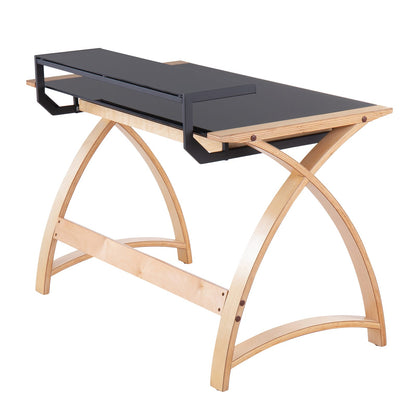 Black Wood Glass Office Desk with Hutch - 32.5" W