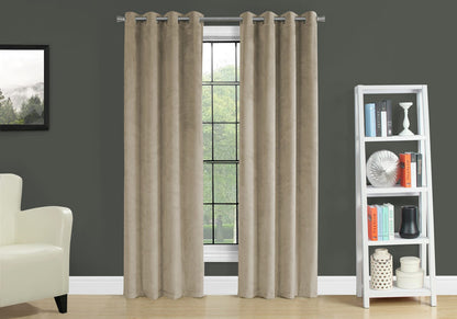 Beige Velvet Curtains - 2 Panels, 95" Long