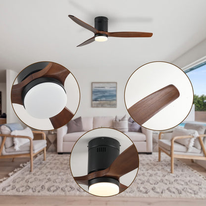 52 Inch Ceiling Fan with Light - Dark Walnut Blades, Remote Control