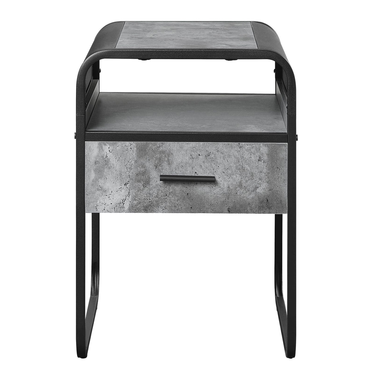 Concrete Grey and Black 1-Drawer End Table - Modern Storage Side Table