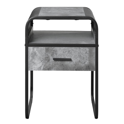 Concrete Grey and Black 1-Drawer End Table - Modern Storage Side Table