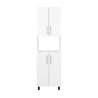 White Engineered Wood Pantry Cabinet with Hutch for Kitchen Storage for Living Room