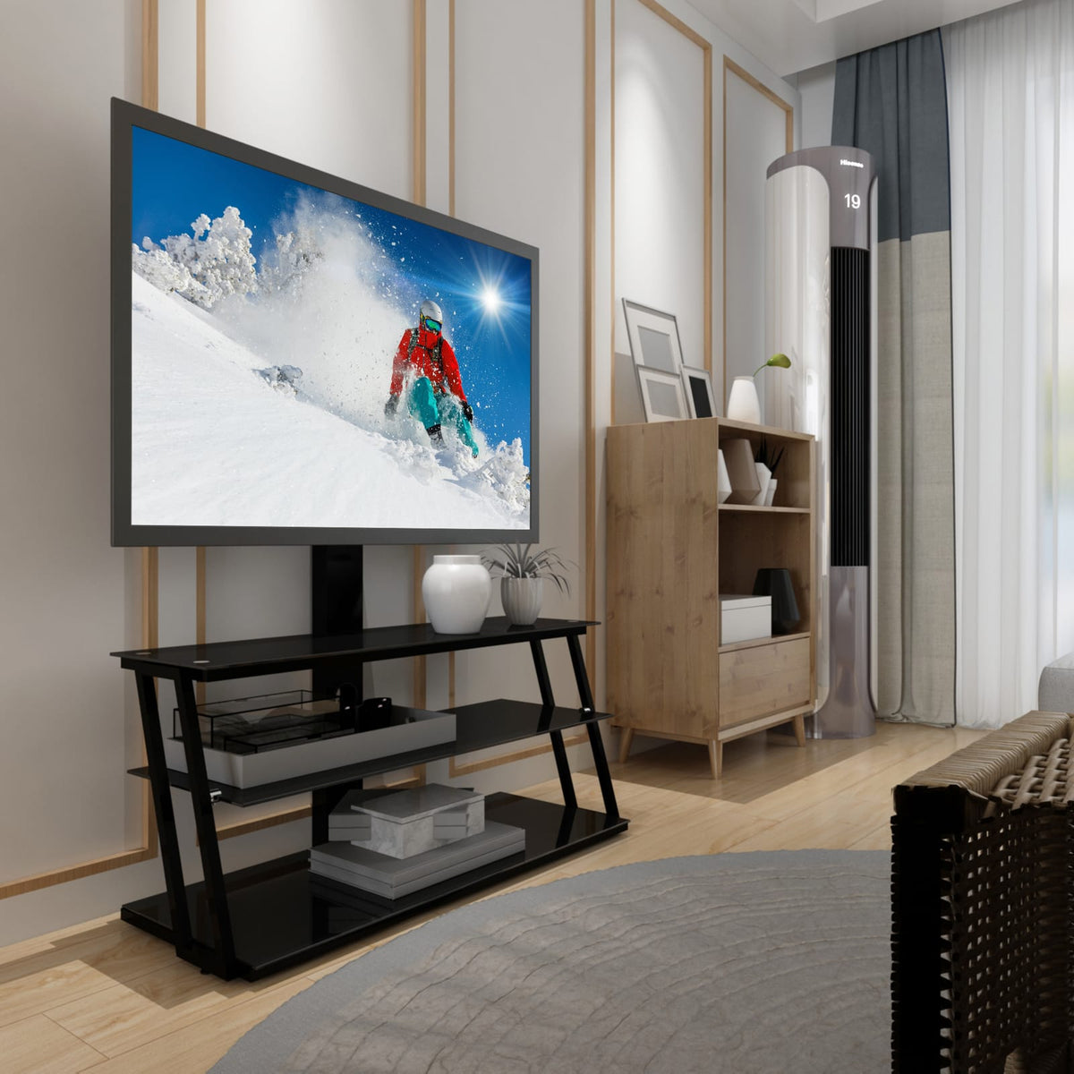 Black Tempered Glass TV Stand - 32-65 Inch Fits