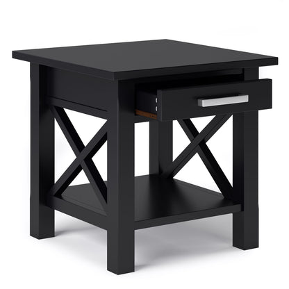 Black Wood End Table with Drawer for Bedroom Storage for Living Room