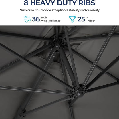 10 Ft Gray Square Patio Umbrella - 360° Rotation & Tilt Adjustment