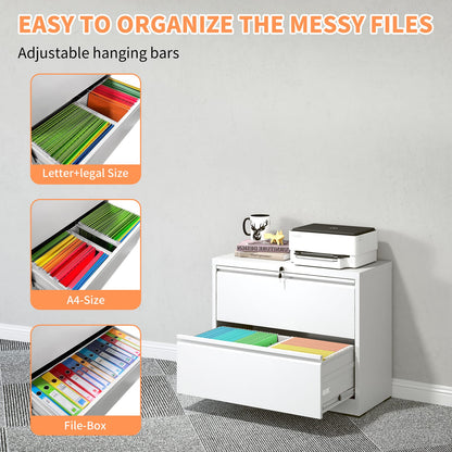 White Filing Cabinet 2 Drawers - Office Storage Cabinet