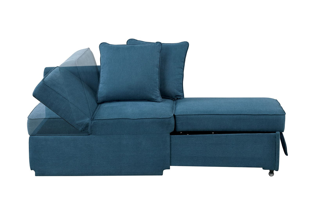 Blue Convertible Storage Chair with Pull-Out Seat for Living Room