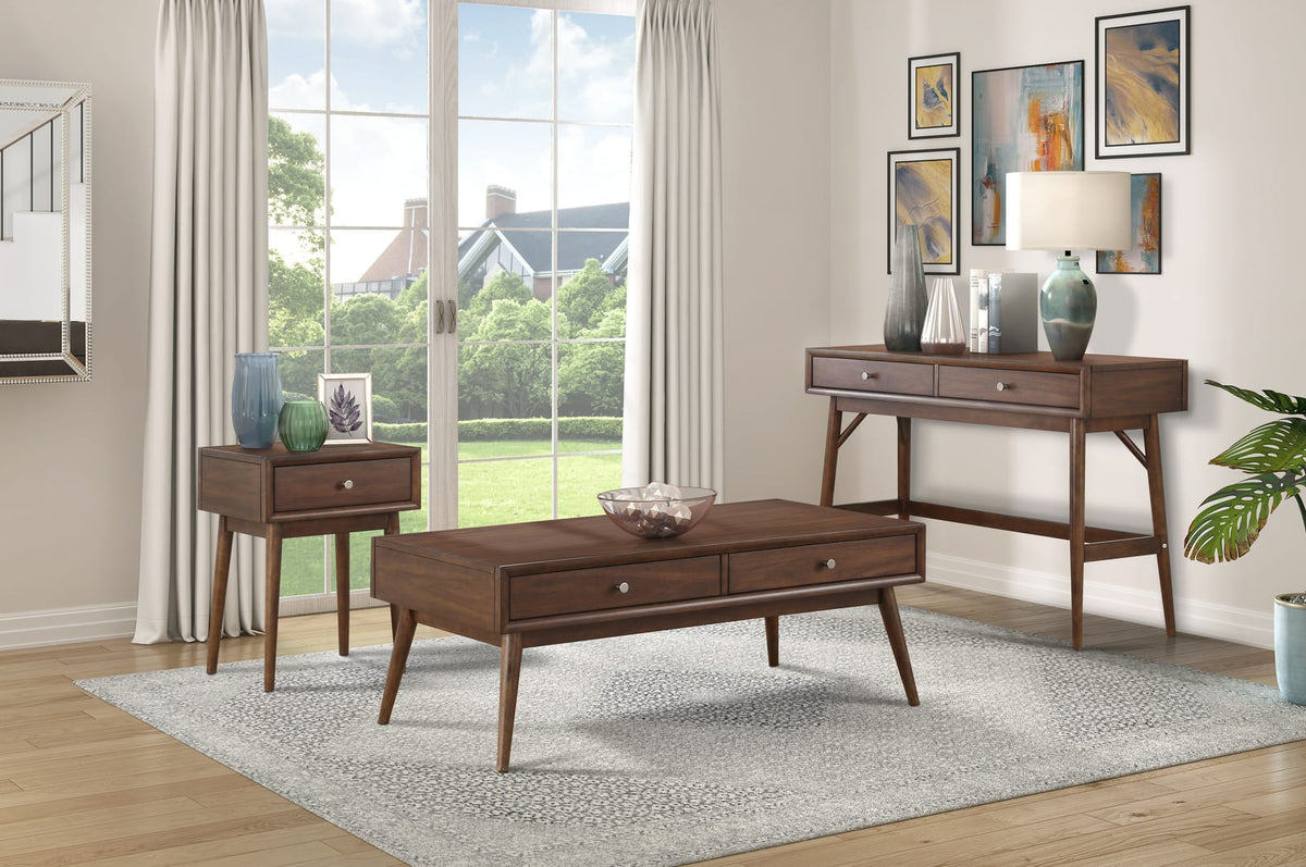 Brown Wood Coffee Table with Drawers - 48" x 24"