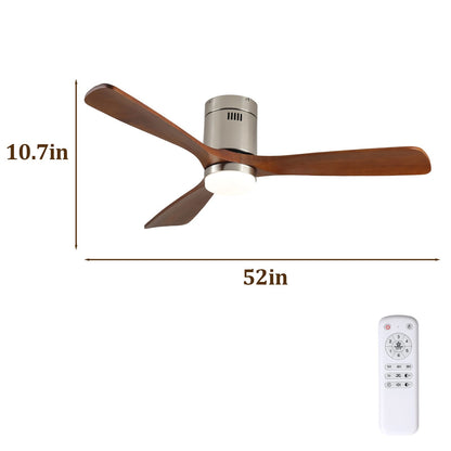 52 Inch Walnut Ceiling Fan with Light - Remote Control