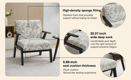 Beige Grey Polyester Armchair - Living Room Accent Chair