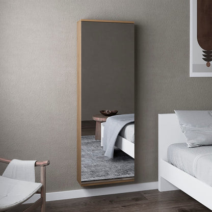 Beige Wall Mounted Shoe Rack Mirror - Bedroom Storage
