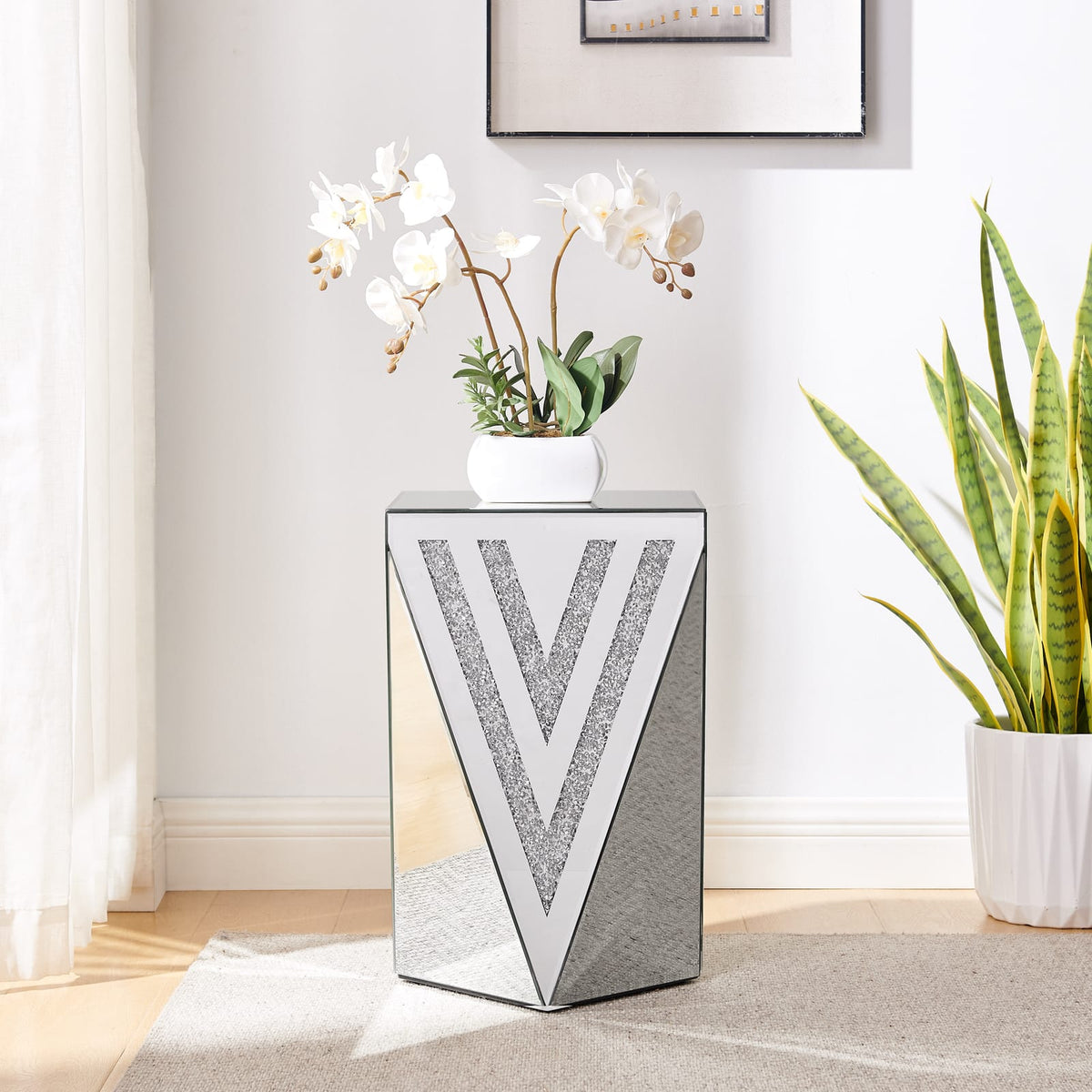 Silver Triangular Mirror Coffee Table for Living Room & Bedroom