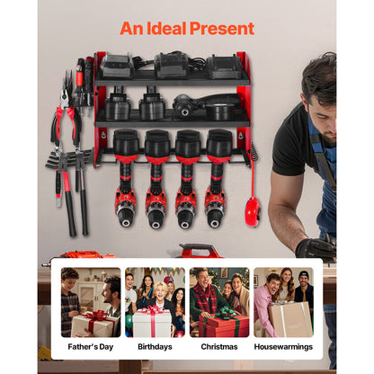 Power Tool Organizer Wall Mount - 3 Tier Red Storage Rack