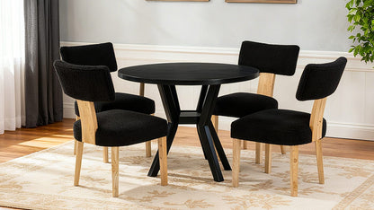 Acacia Wood Dining Chair with Beige Teddy Fleece Cushion for Living Room