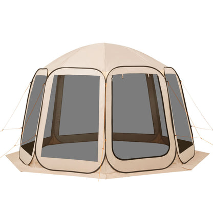 12 Person Beige Steel Pop Up Tent - Outdoor Screen House