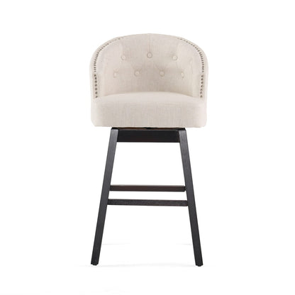 360 Degree Swivel Barstool Set Beige - Durable Rubber Wood Frame