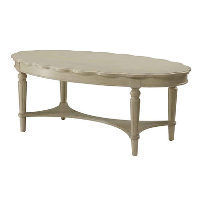 Antique White Oval Coffee Table - Storage Shelf