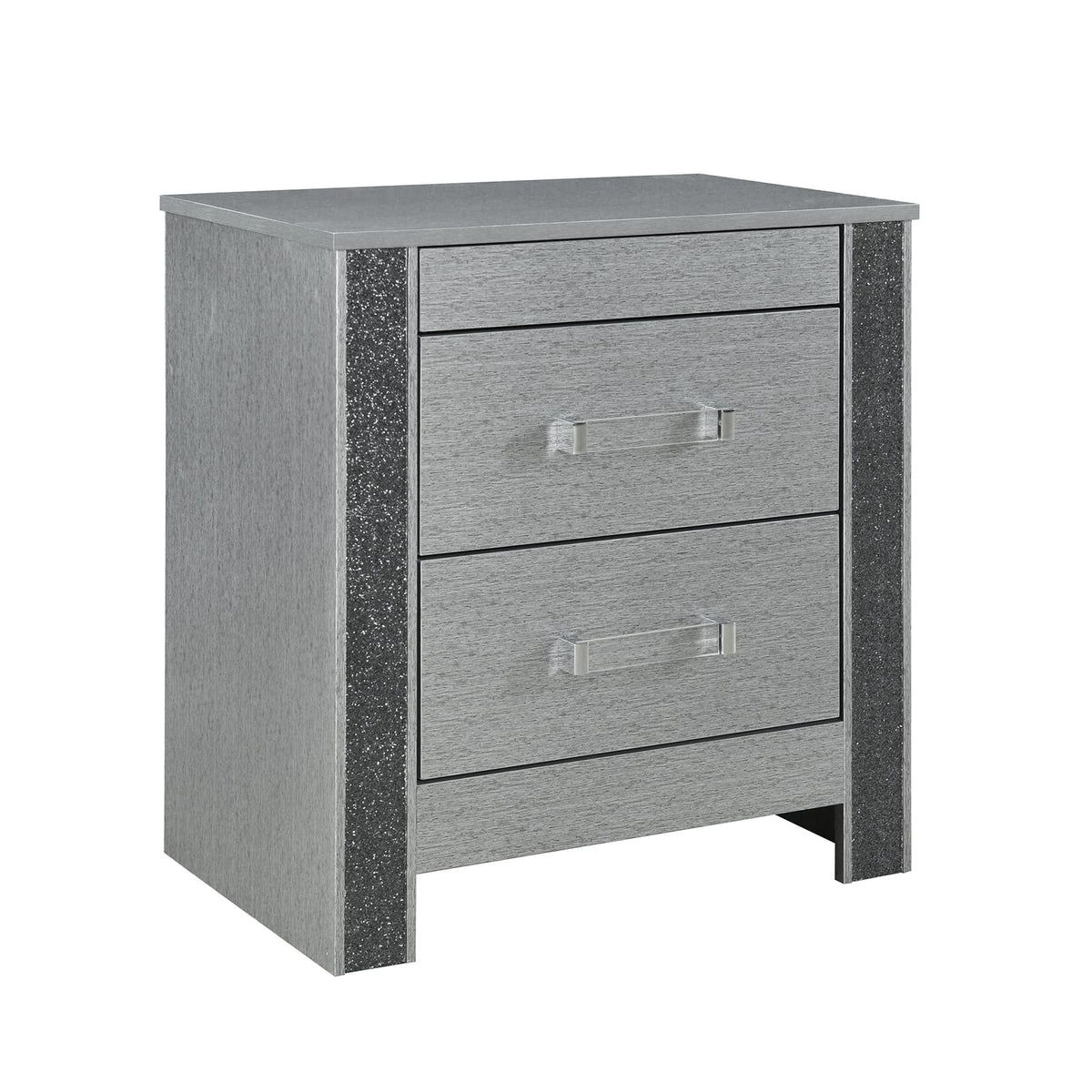Silver Square Nightstand with 3 Drawers for Bedroom