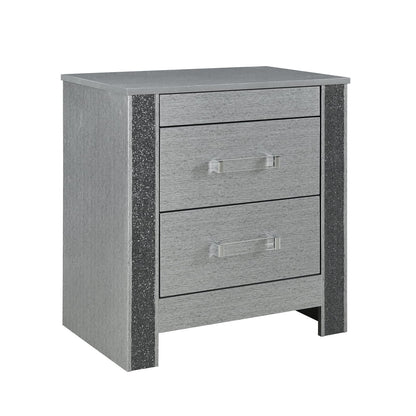 Silver Square Nightstand with 3 Drawers for Bedroom
