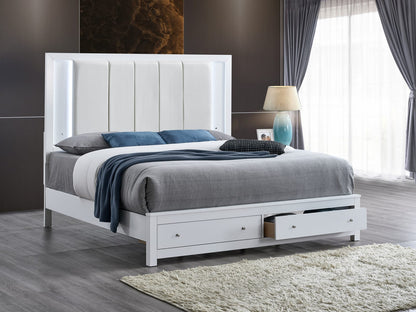 Queen White Wood Bed with Storage Drawers