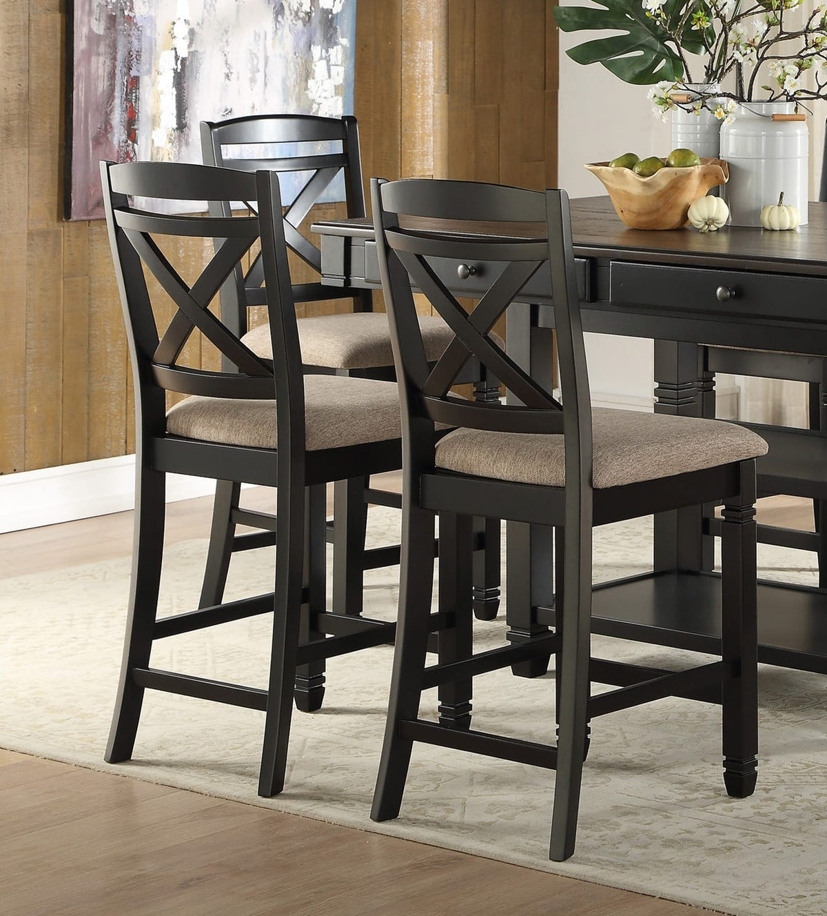 Black Transitional Dining Set with Storage for Dining Room