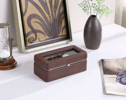 Brown Glass Watch Display Case - 4 Slots