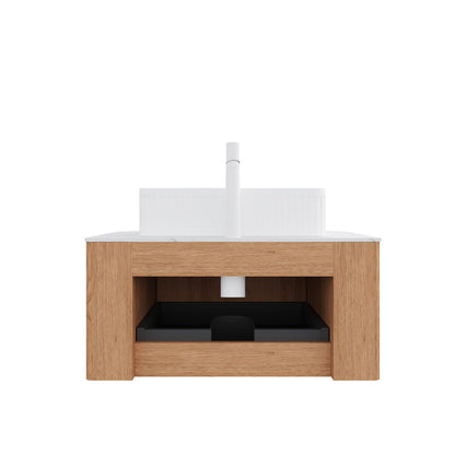 DINA 30" Bathroom Vanity - Natural Wood, White Storage Cabinet