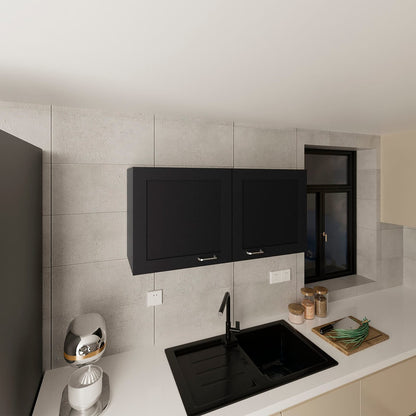 Black Wall Cabinet - 2 Doors, Compact Storage for Living Room