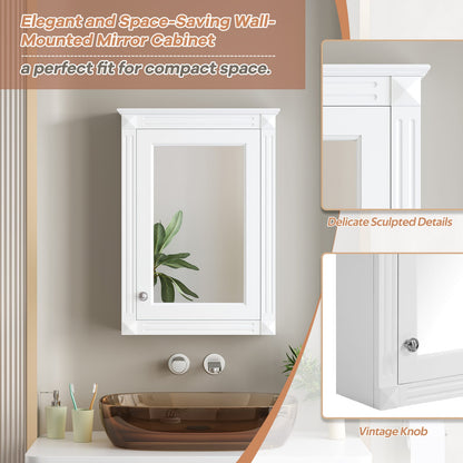 White Bathroom Storage Cabinet with Mirror - 2 Shelves