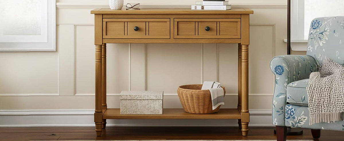 TREXM Daisy Series Console Table - Natural Solid Wood