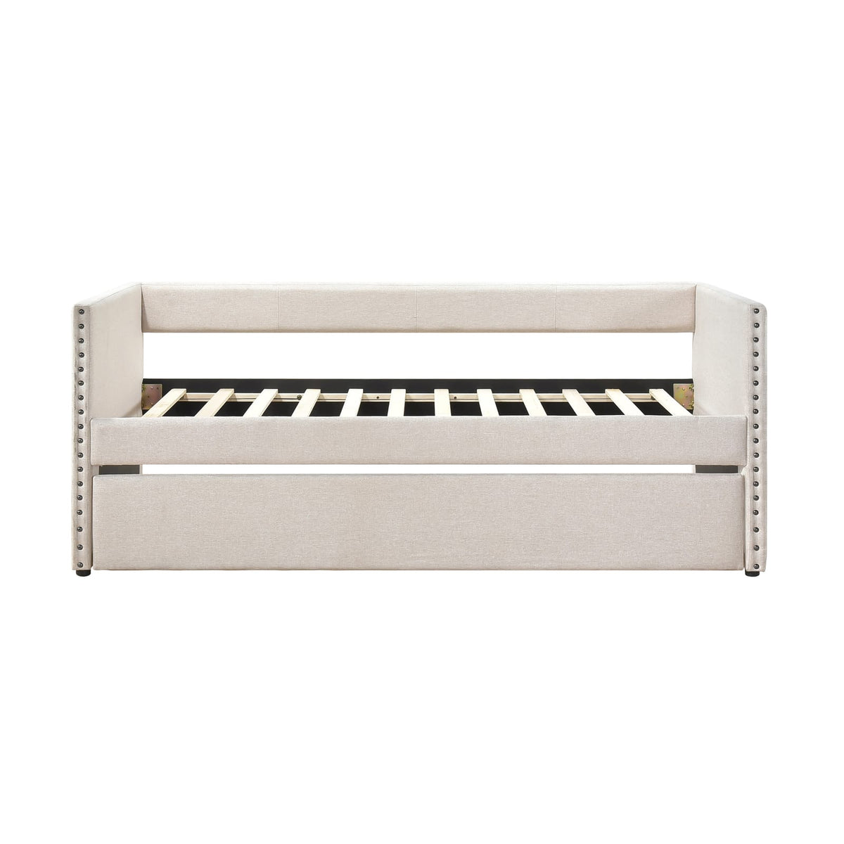 Beige Twin Sofa Bed with Trundle - Modern Style