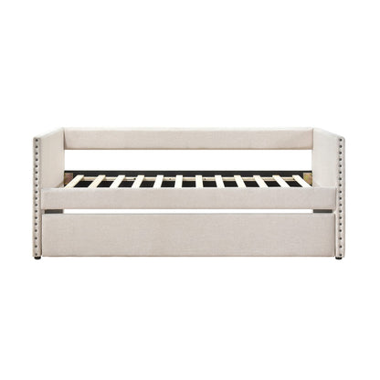Beige Twin Sofa Bed with Trundle - Modern Style