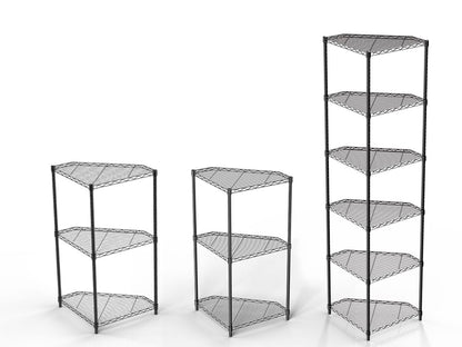 6 Tier Chrome Corner Wire Shelf Rack - Adjustable Storage for Living Room