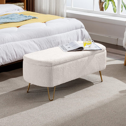 Ivory White Storage Bench - End of Bed Ottoman
