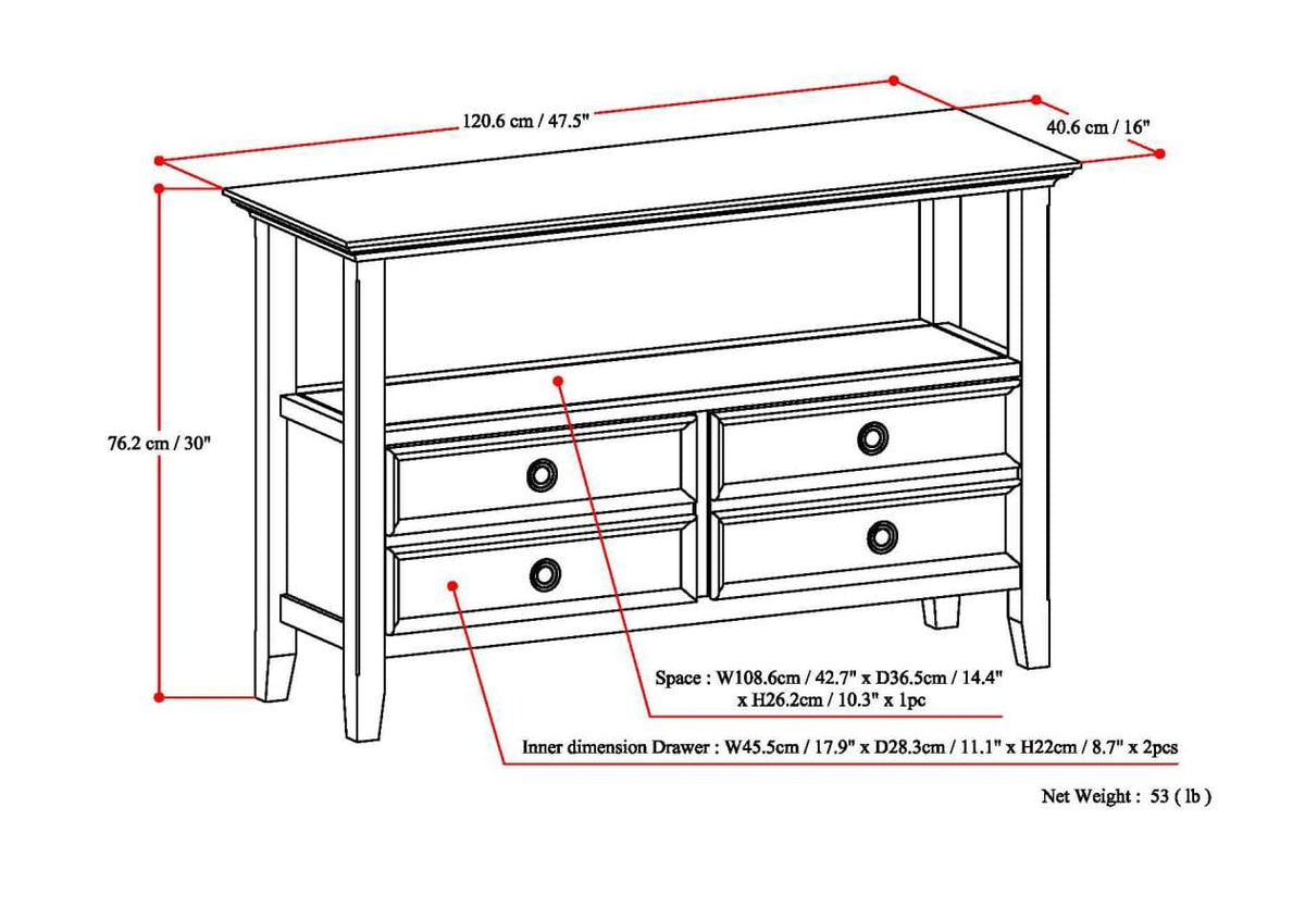 Dark Brown Wood Console Table - 48" Wide Entryway Table